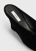 Peep-toe velvet wedge mules black