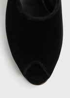 Peep-toe velvet wedge mules black