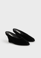 Peep-toe velvet wedge mules black