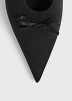 Bow satin kitten pumps black