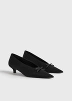 Bow satin kitten pumps black