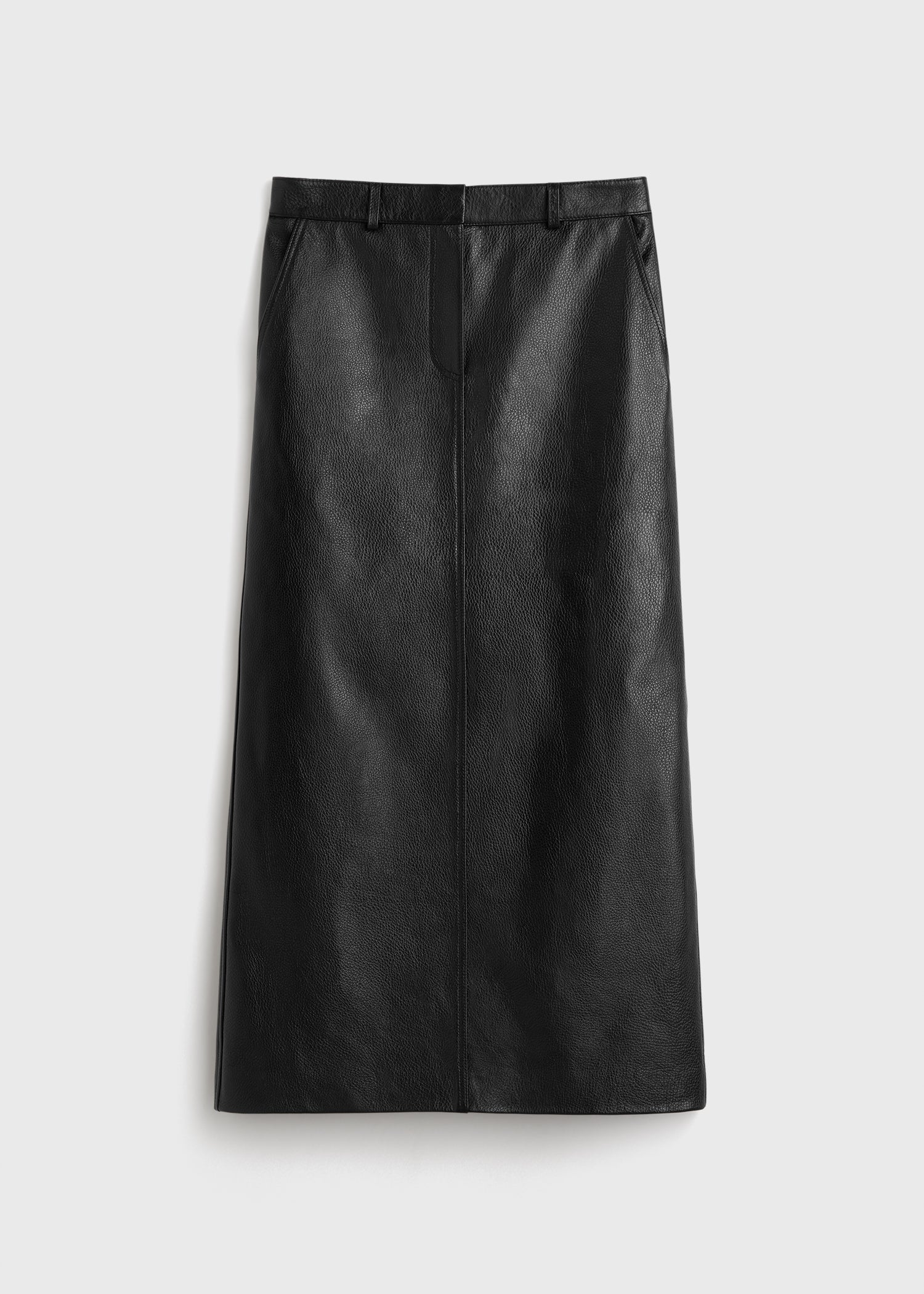 Grained-leather straight skirt black
