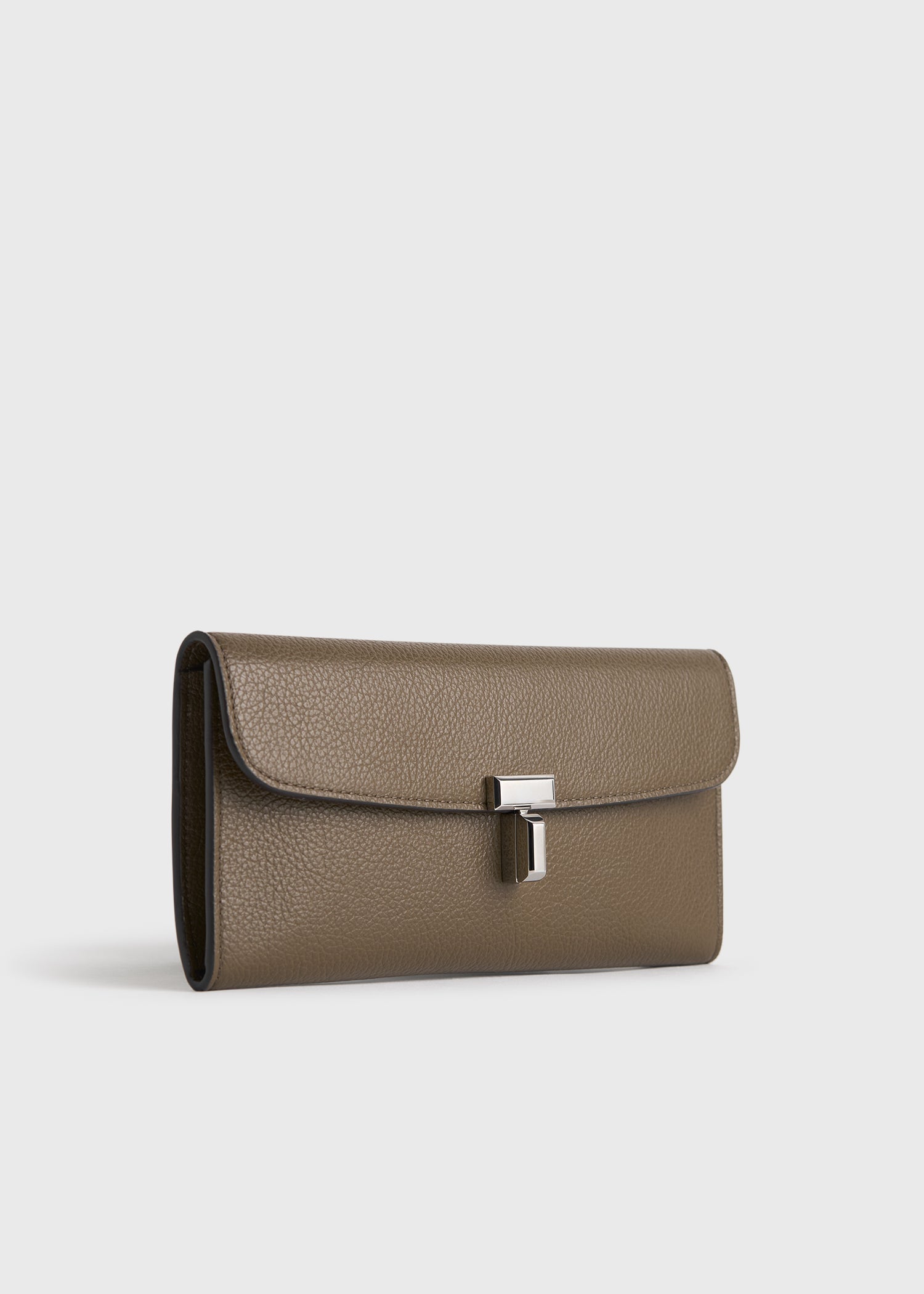 T-lock grained-leather wallet dark taupe