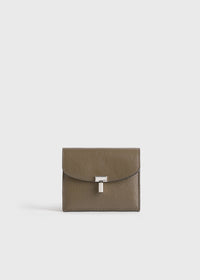 T-lock grained-leather cardholder dark taupe