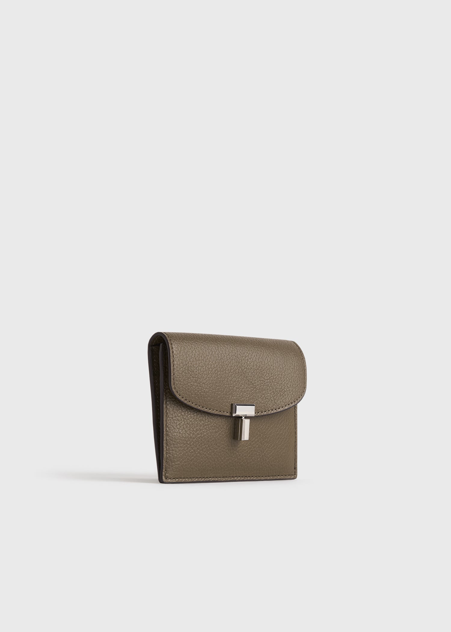 T-lock grained-leather cardholder dark taupe