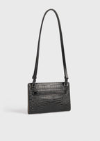 Belted croco-embossed crossbody black