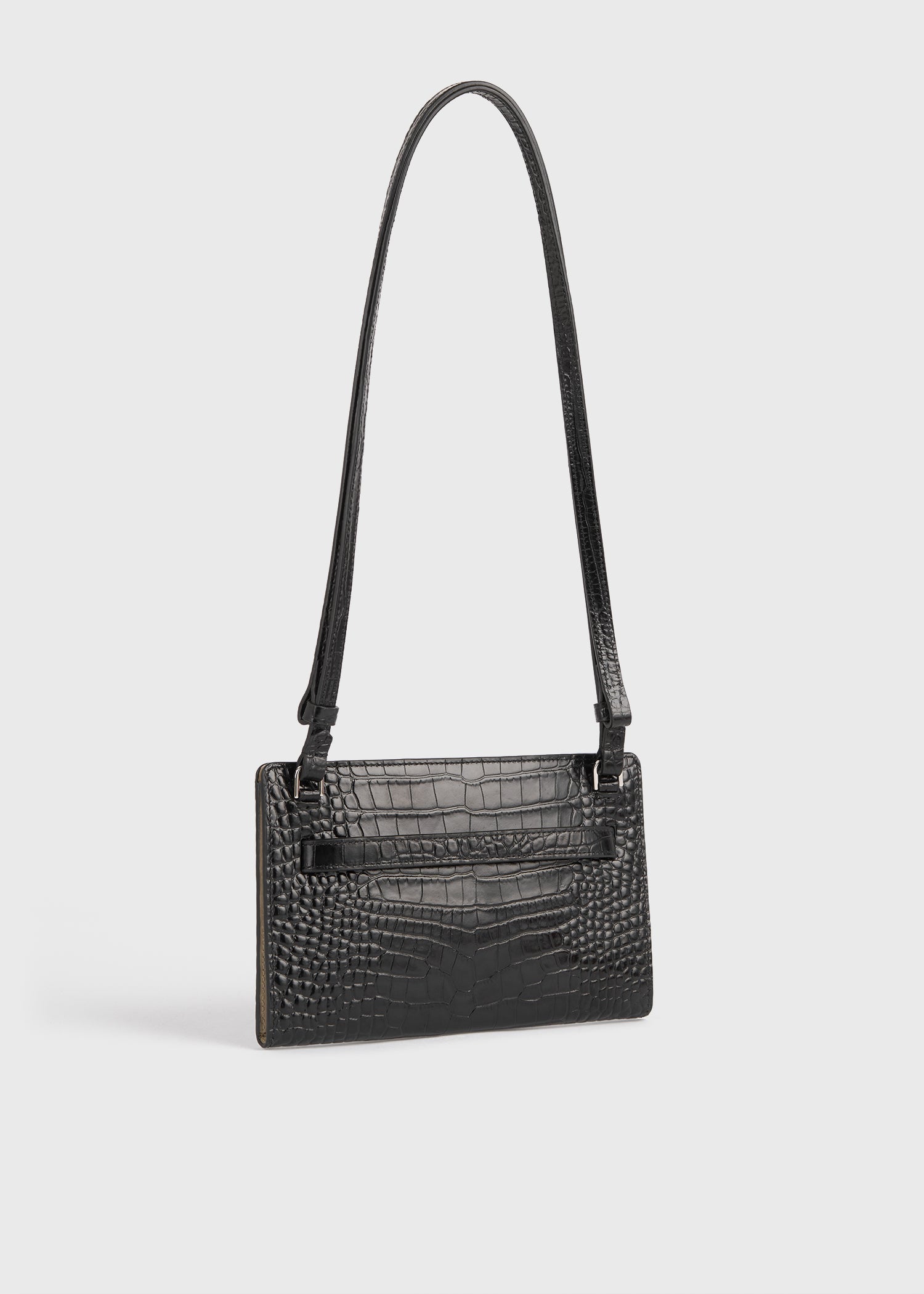 Belted croco-embossed crossbody black