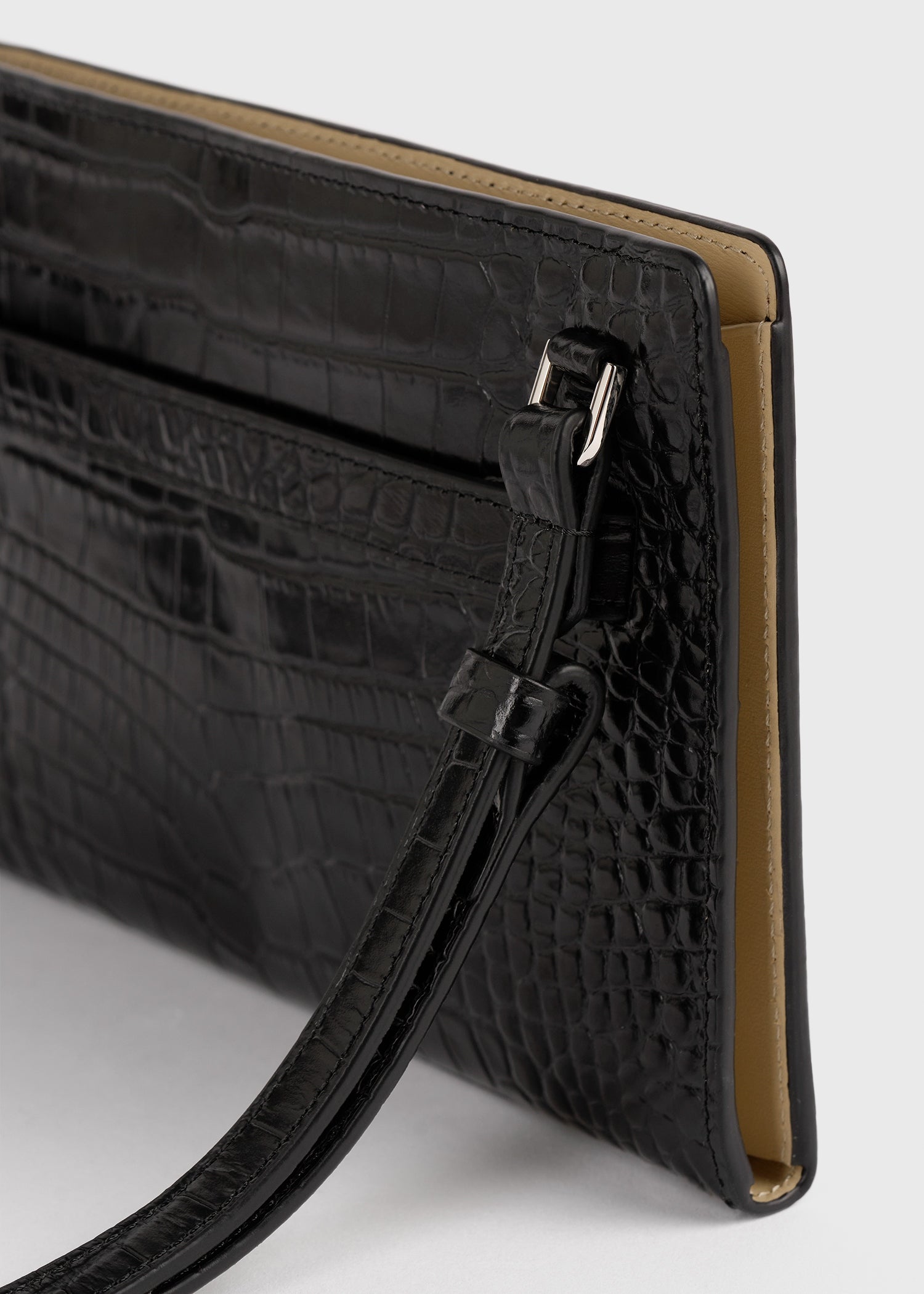 Belted croco-embossed crossbody black