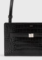 Belted croco-embossed crossbody black