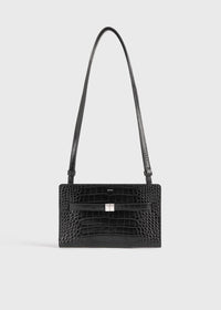 Belted croco-embossed crossbody black