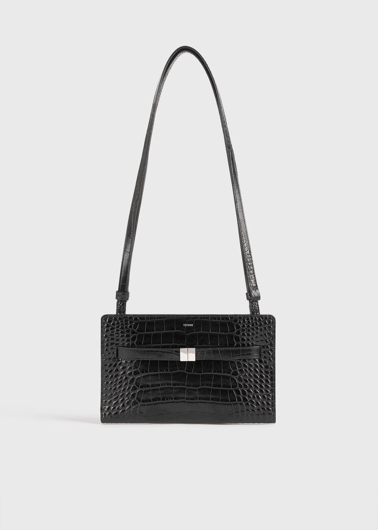 Belted croco-embossed crossbody black