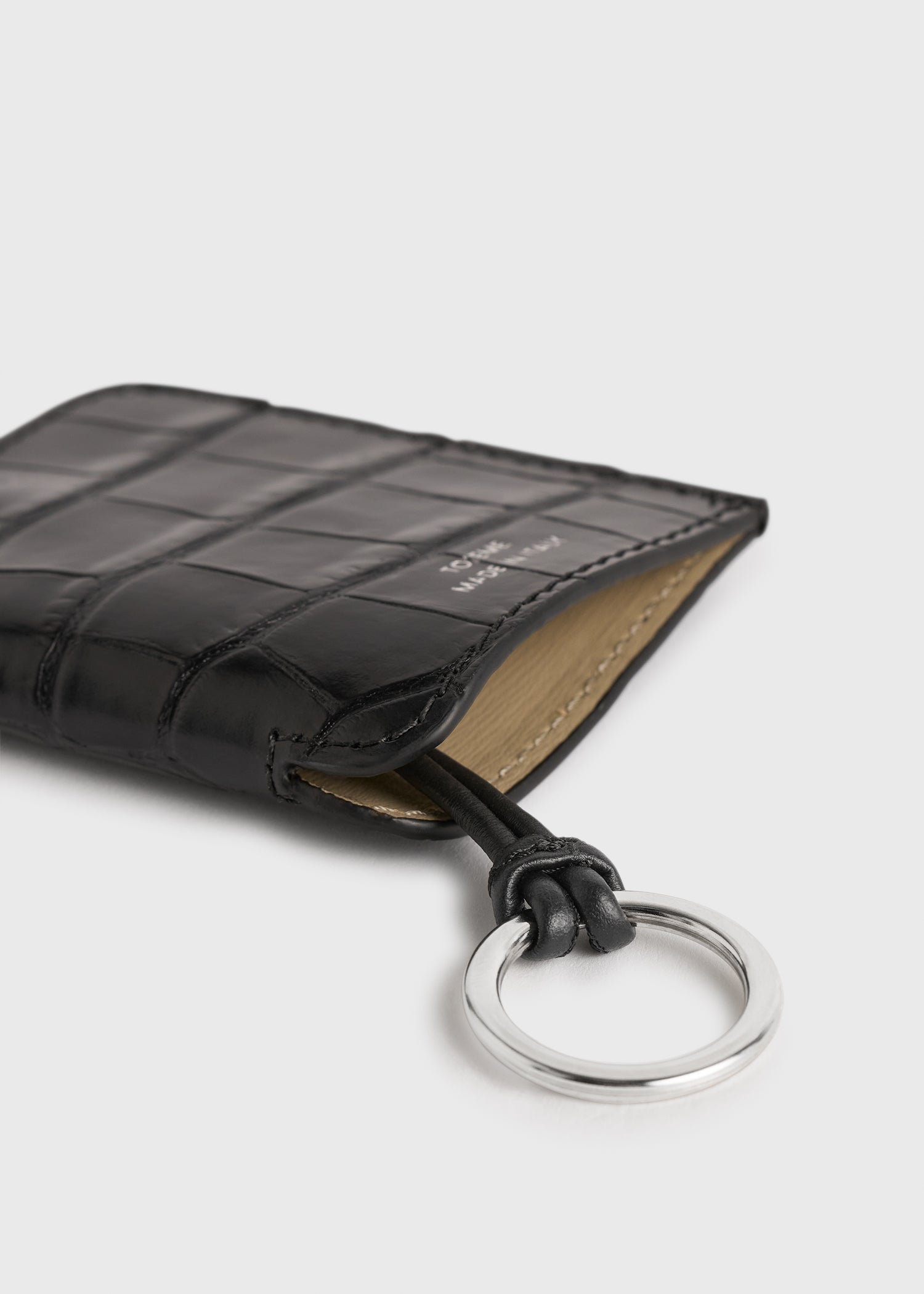 Croco-embossed keyring black