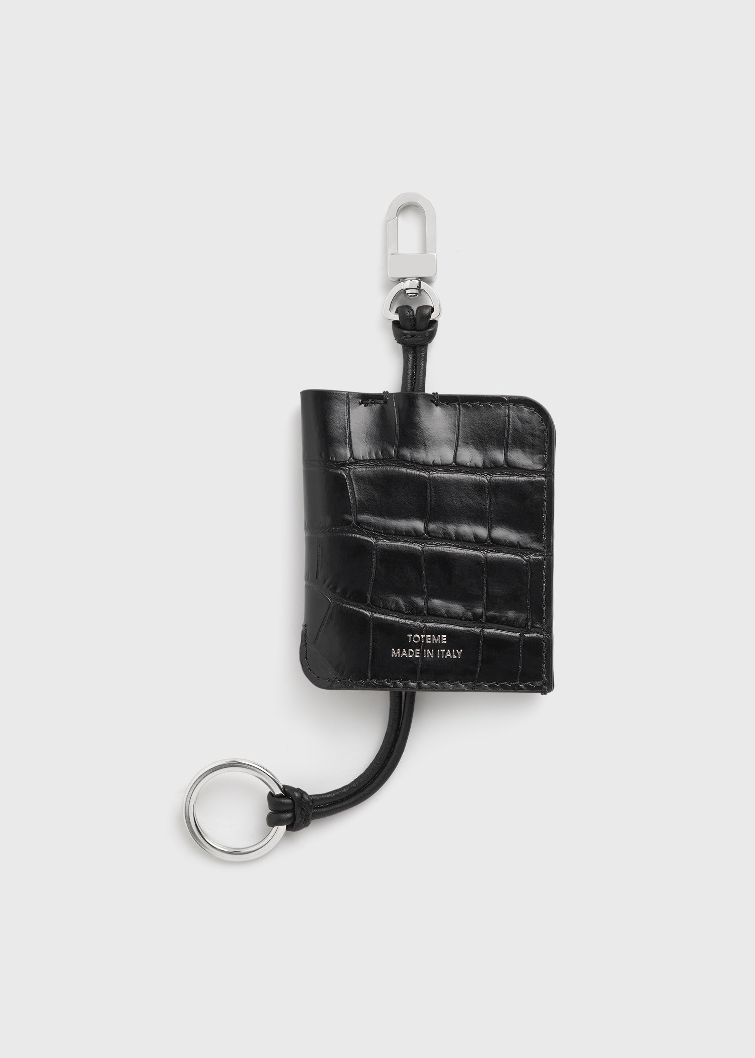 Croco-embossed keyring black