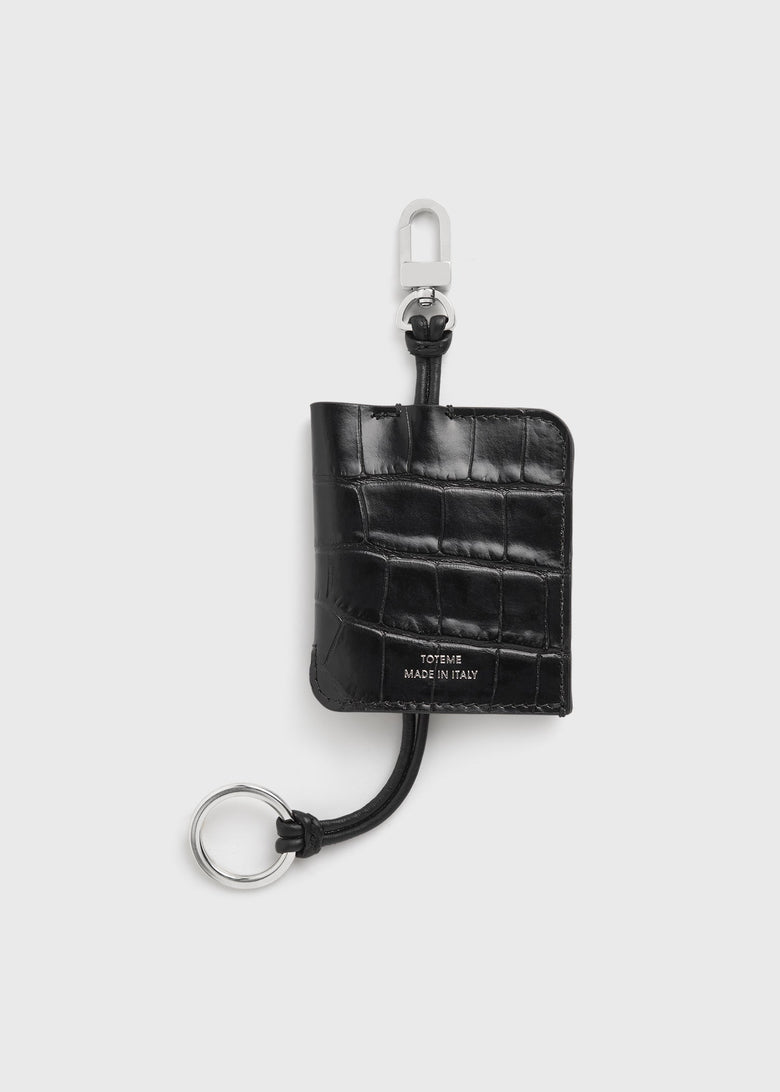 Croco-embossed keyring black