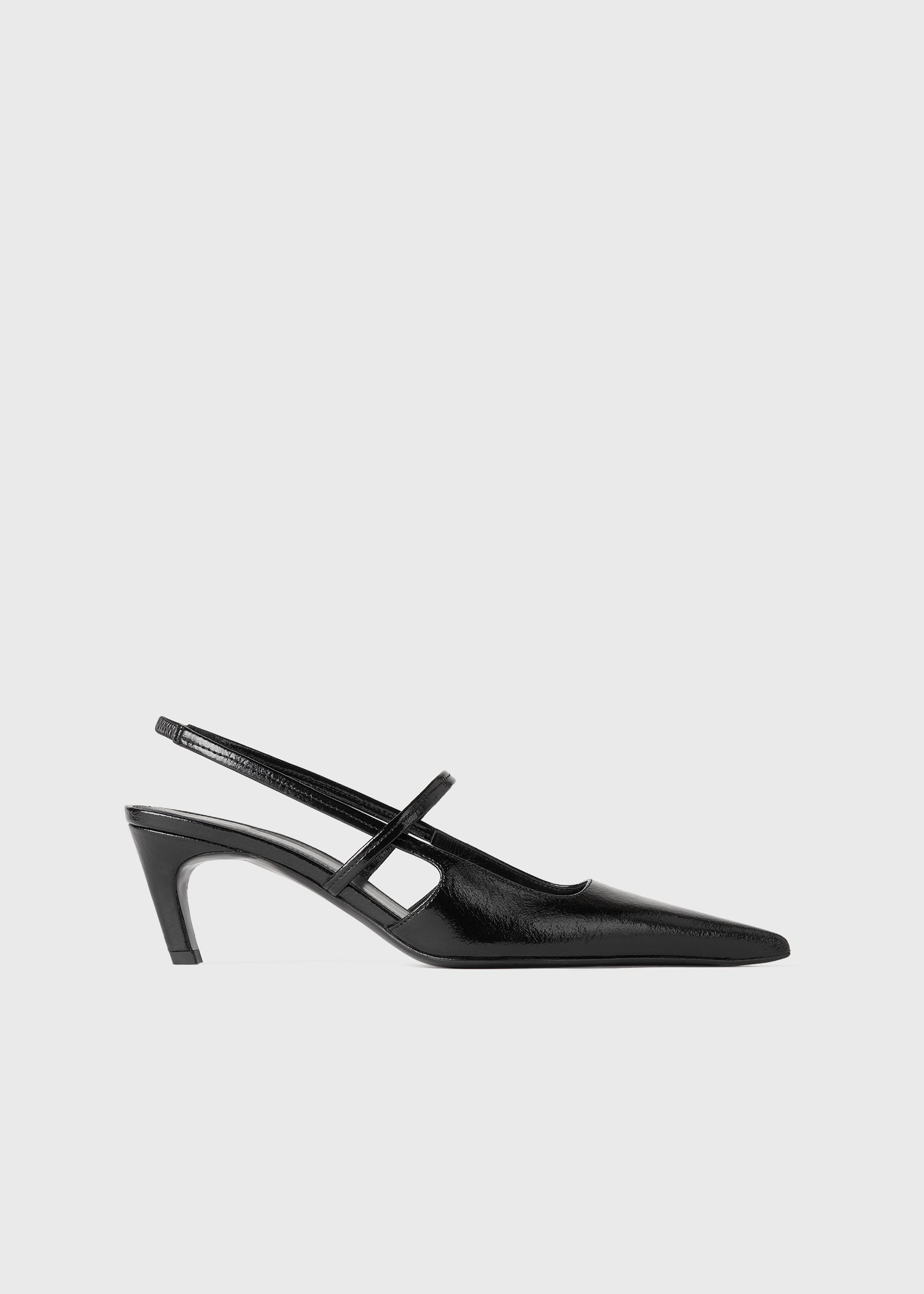 Sharp crackled-leather slingbacks black
