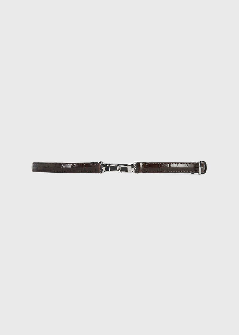 Double clasp leather belt dark brown croco