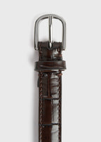 Double clasp leather belt dark brown croco