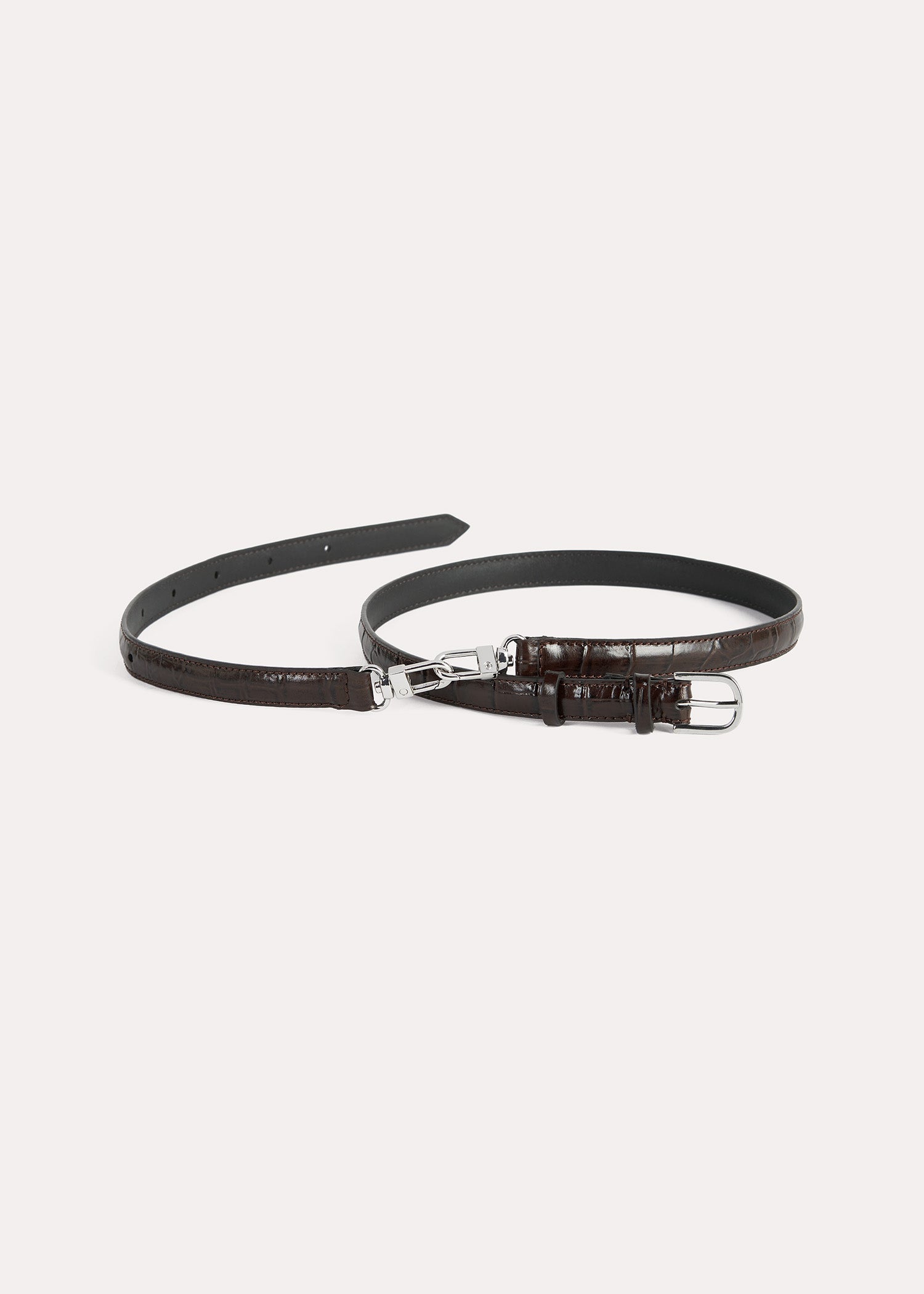 Double clasp leather belt dark brown croco – TOTEME
