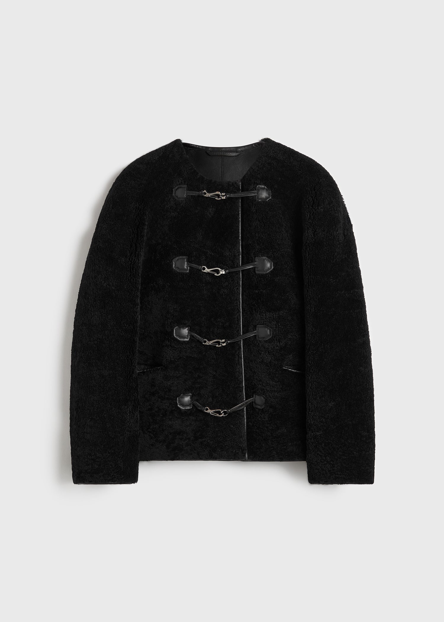 Teddy shearling clasp jacket black – TOTEME