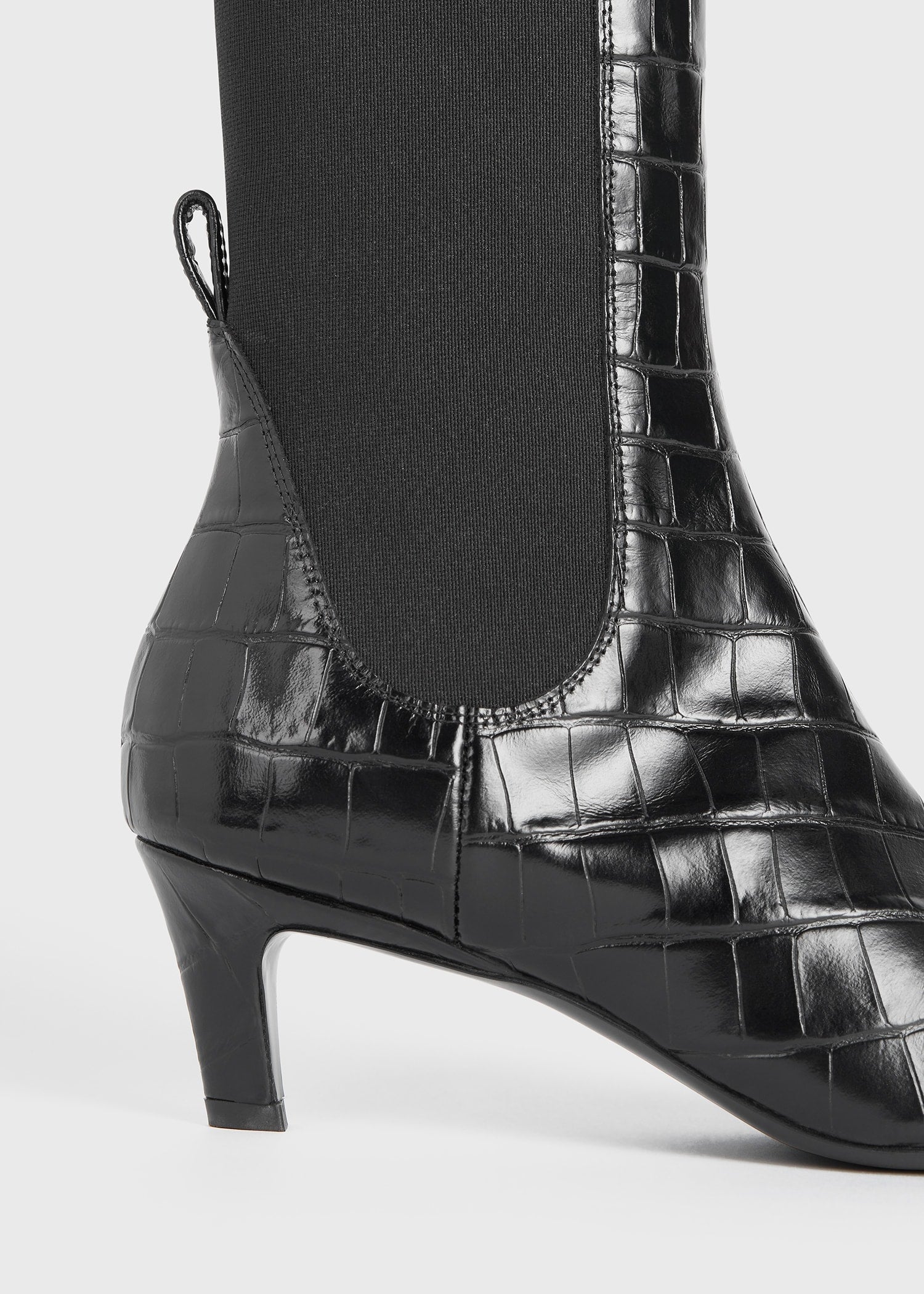 Croco-embossed mid-heel boots black – TOTEME