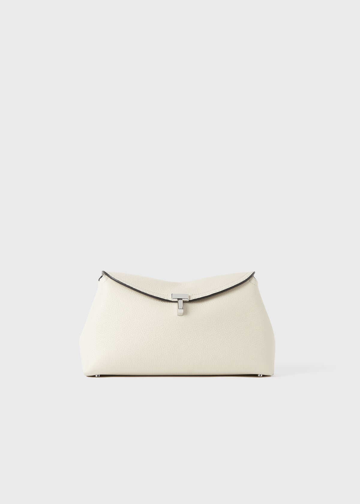 T lock grained leather clutch milk