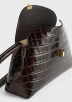 T-lock croco-embossed clutch dark brown