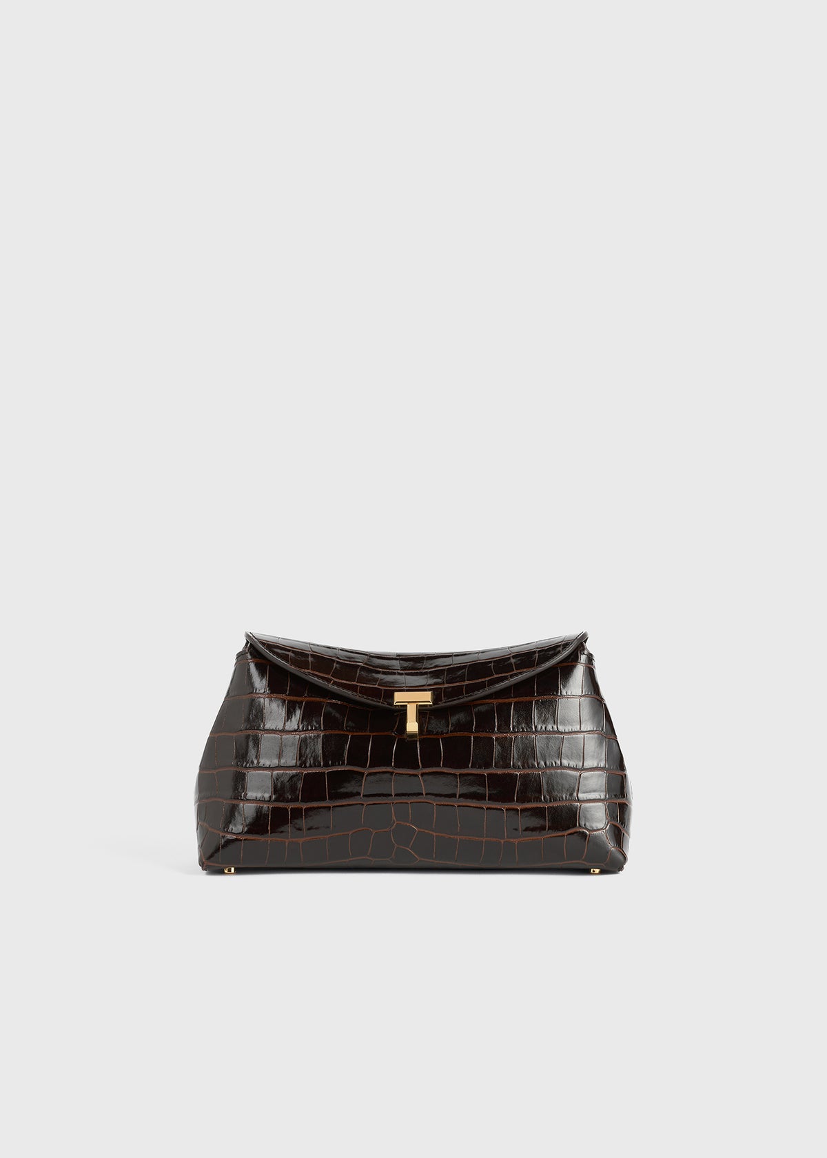 T lock croco embossed clutch dark