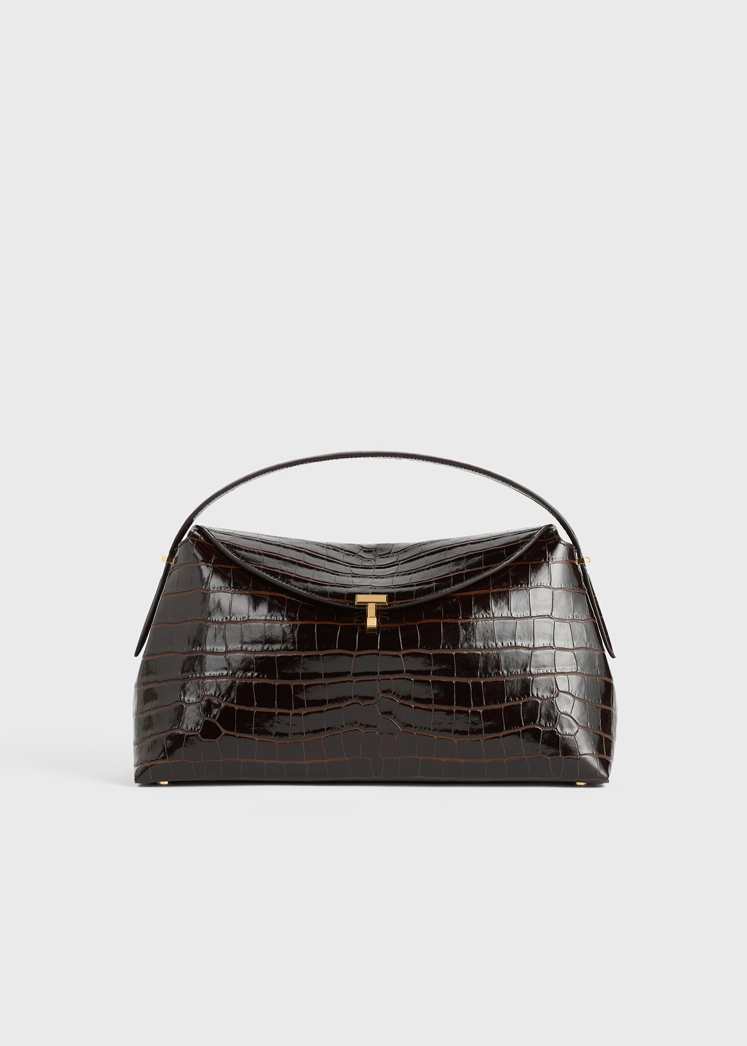 T-lock croco-embossed top handle dark brown – TOTEME