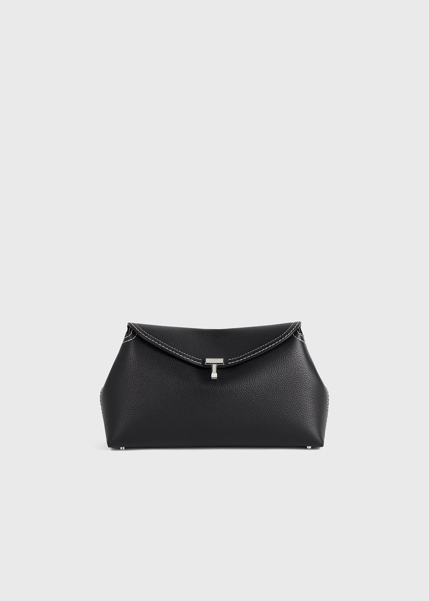 T lock grained leather clutch