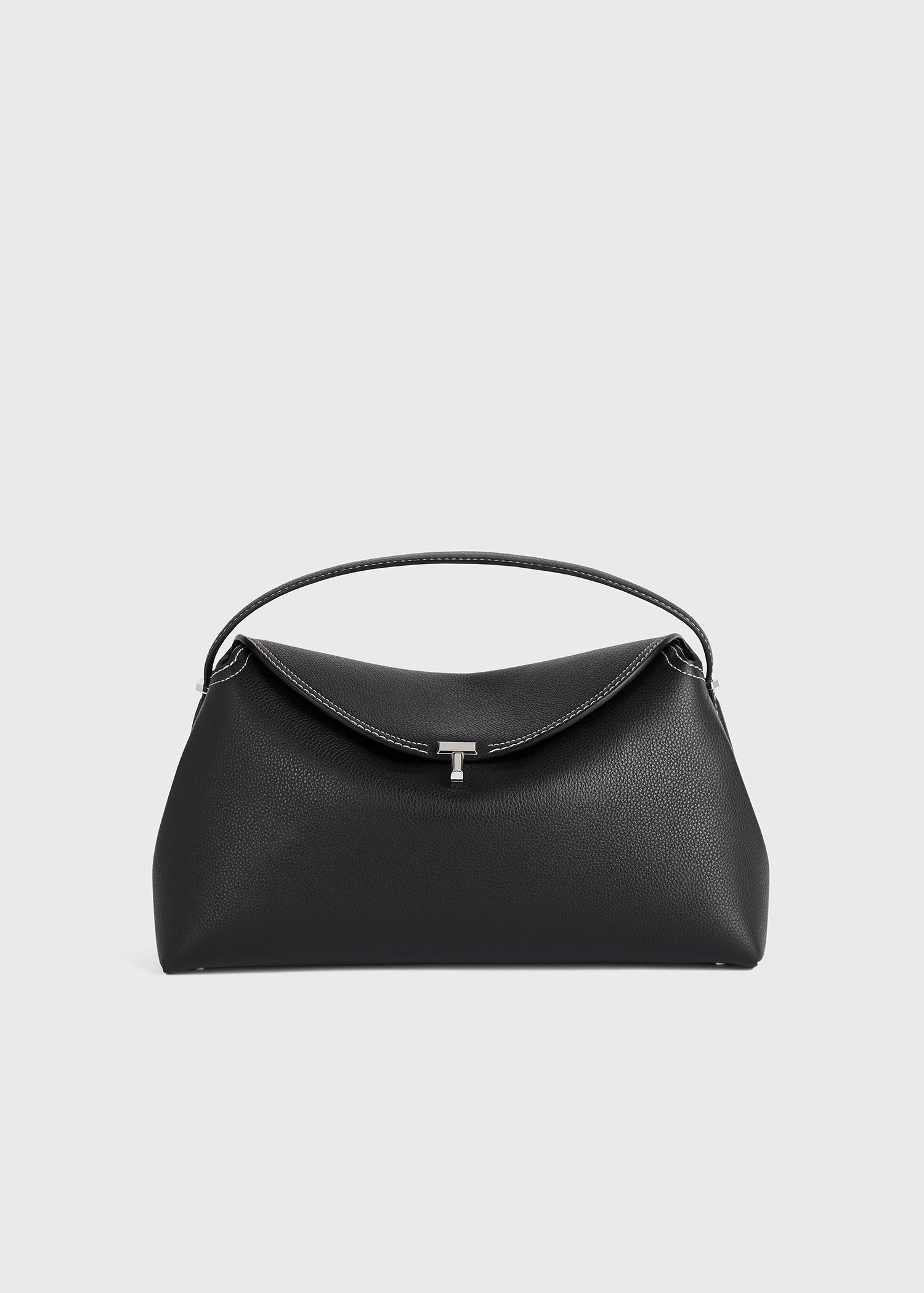 T-lock grained-leather top handle black