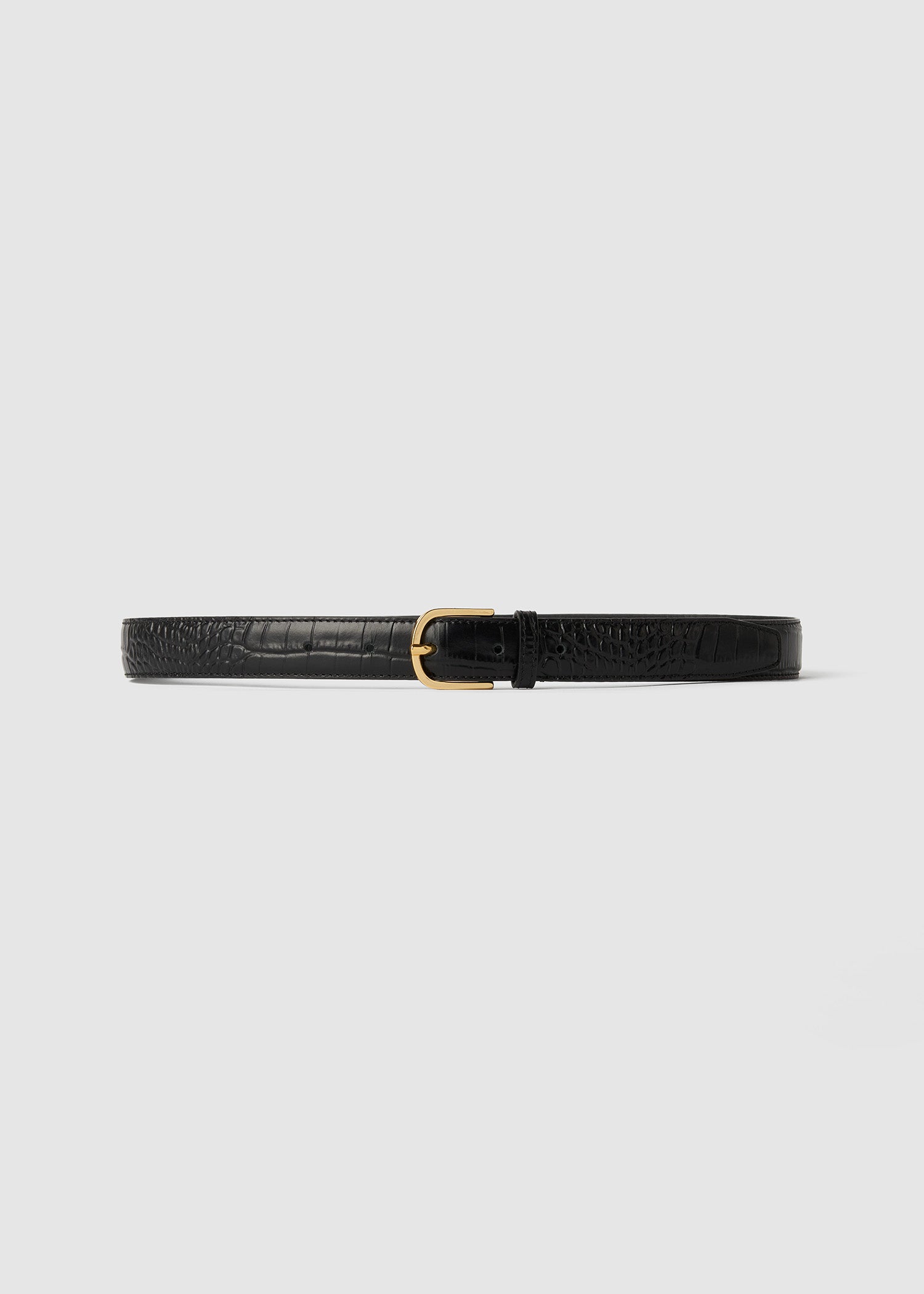 Slim croco-embossed trouser belt black