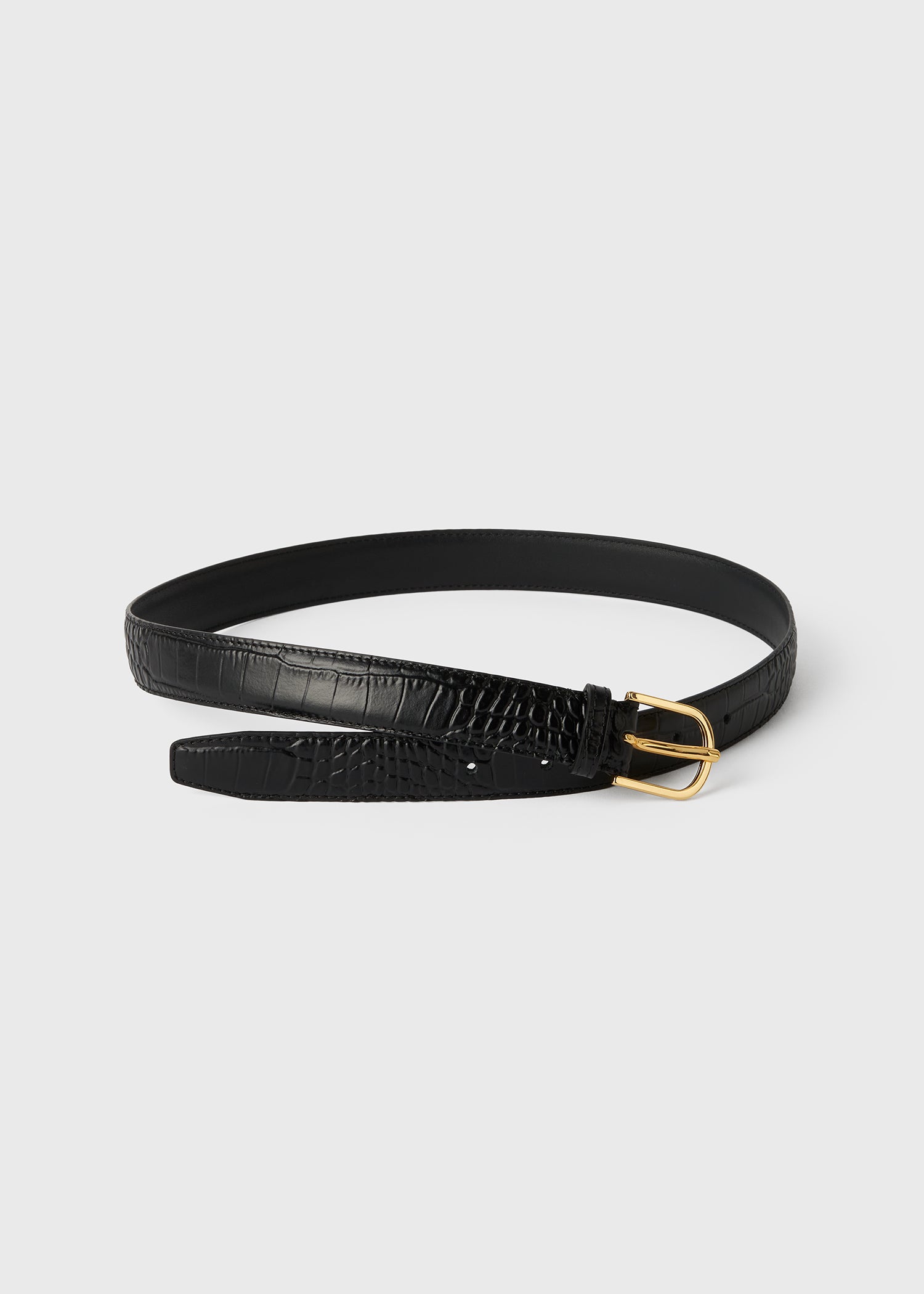 Slim croco-embossed trouser belt black