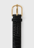 Slim croco-embossed trouser belt black
