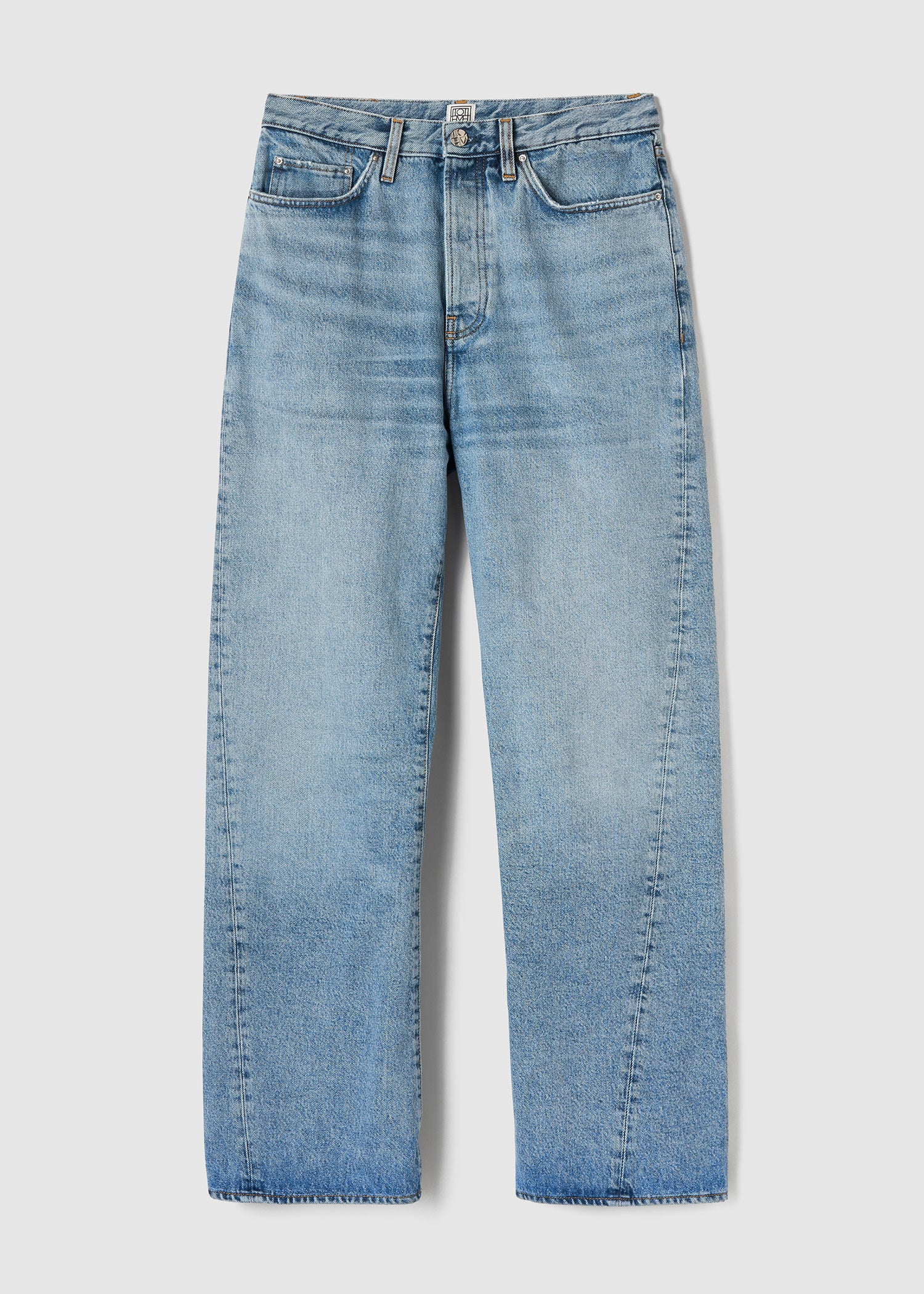 Twisted seam denim full length worn blue