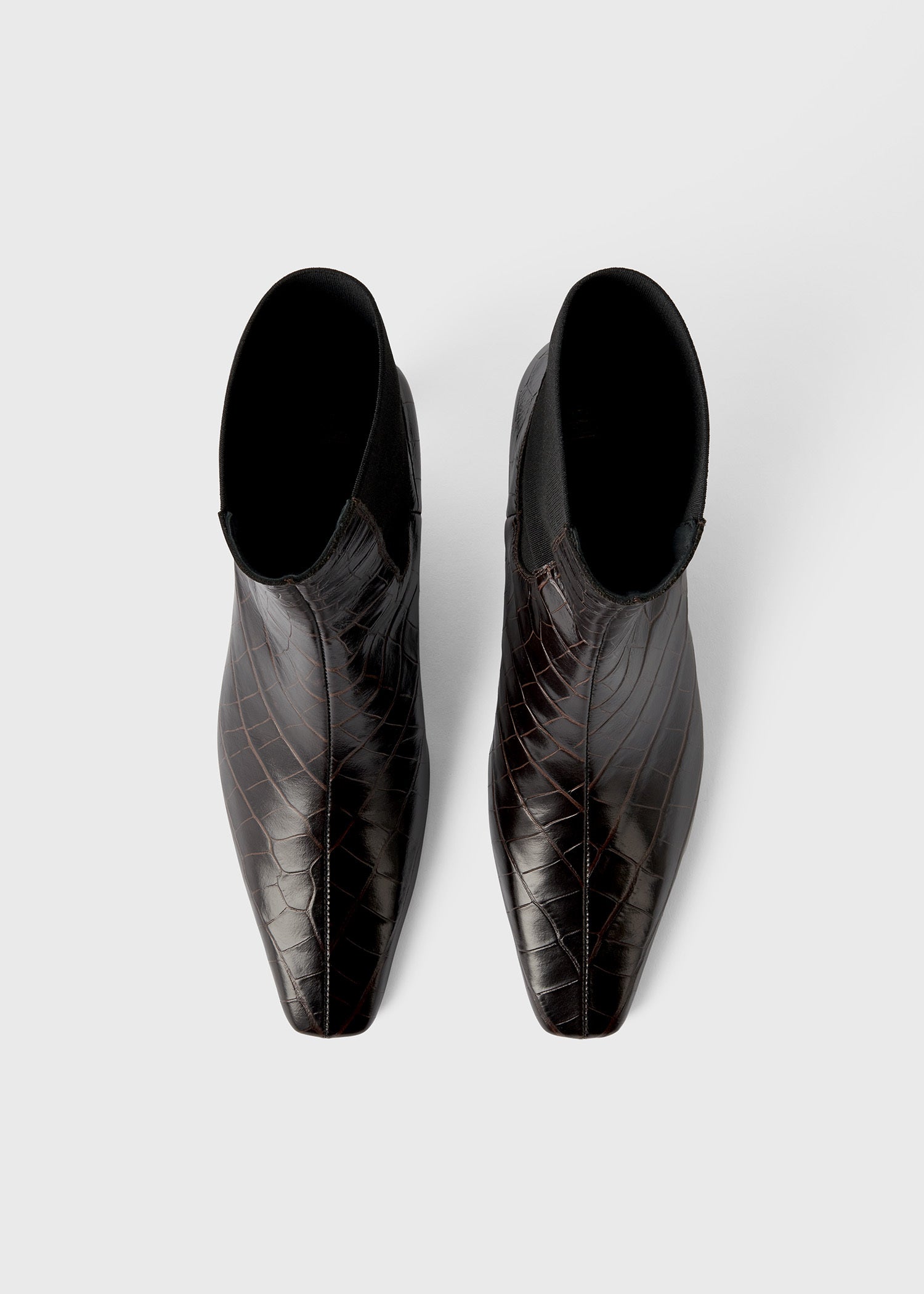 Croco-embossed mid-heel boots dark brown