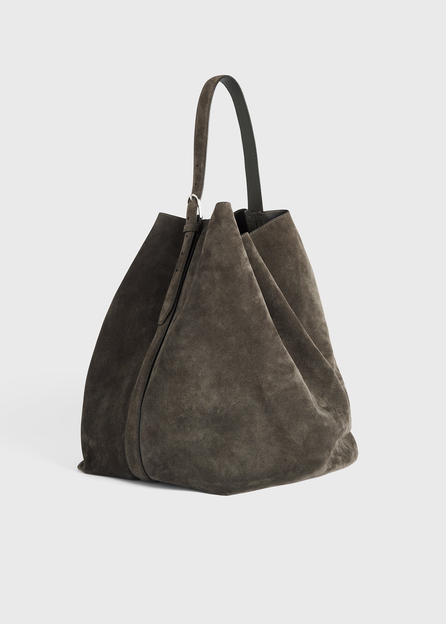 Belted suede tote granite