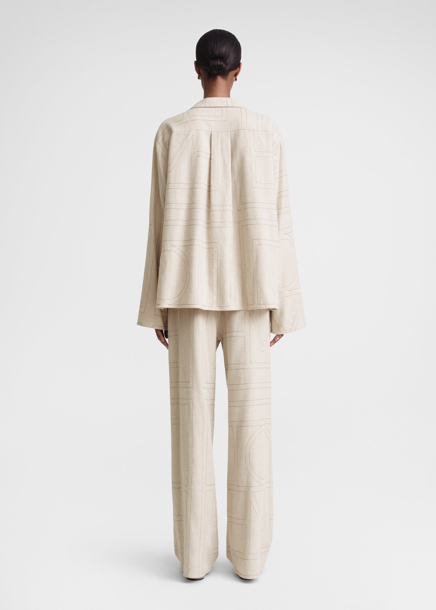 Monogram flannel pj top light beige melange