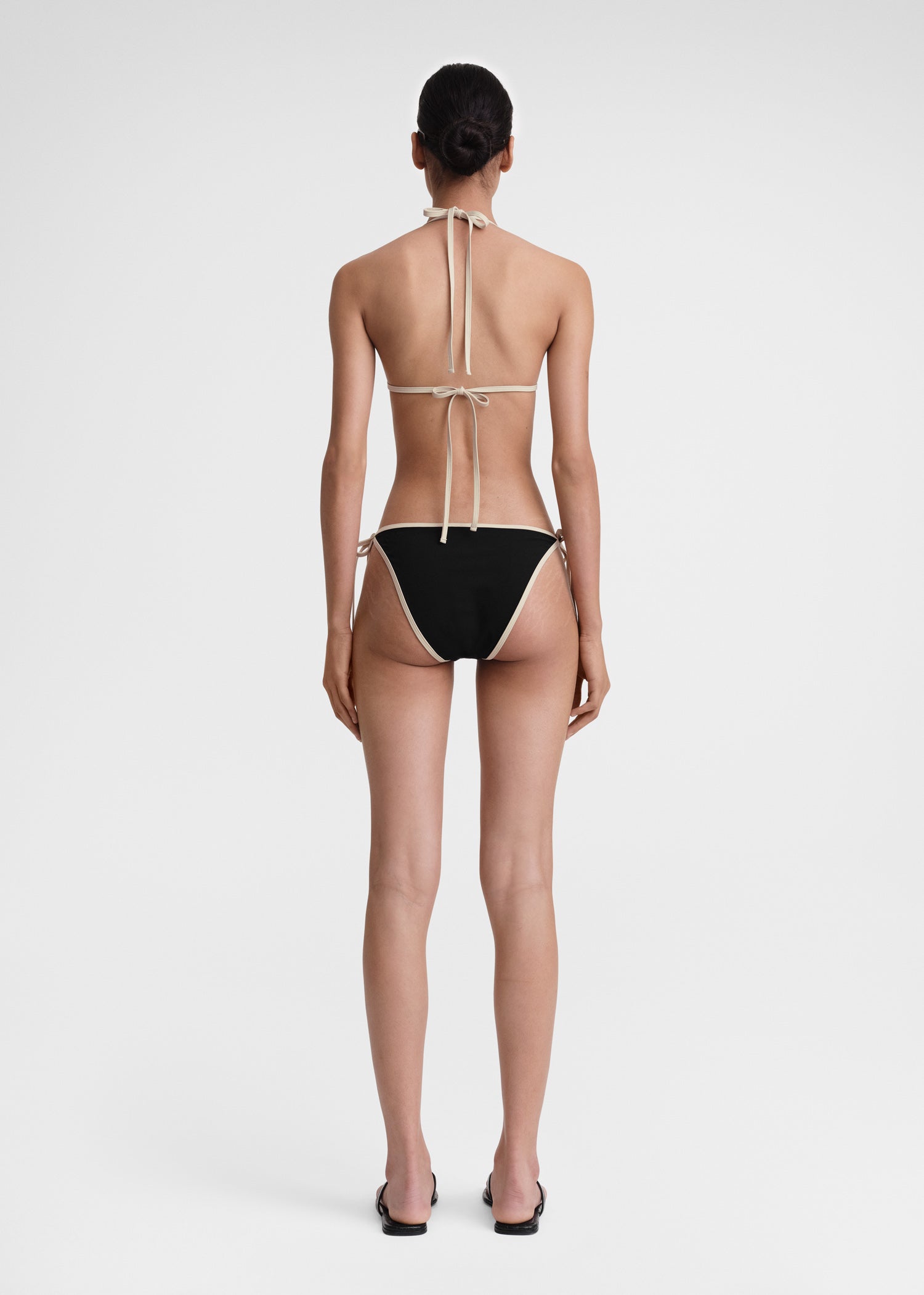 Stripe tie bikini top black