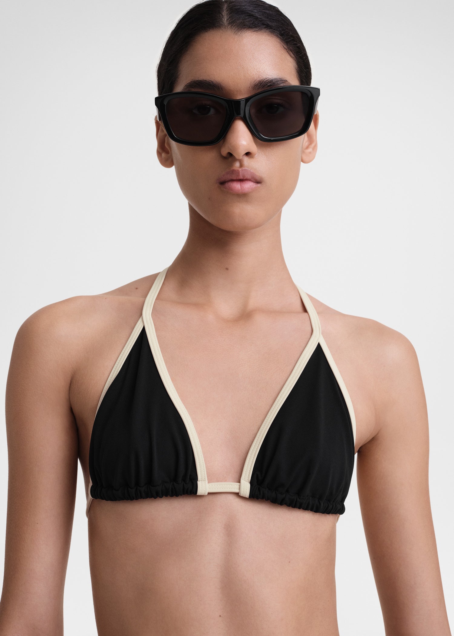 Stripe tie bikini top black