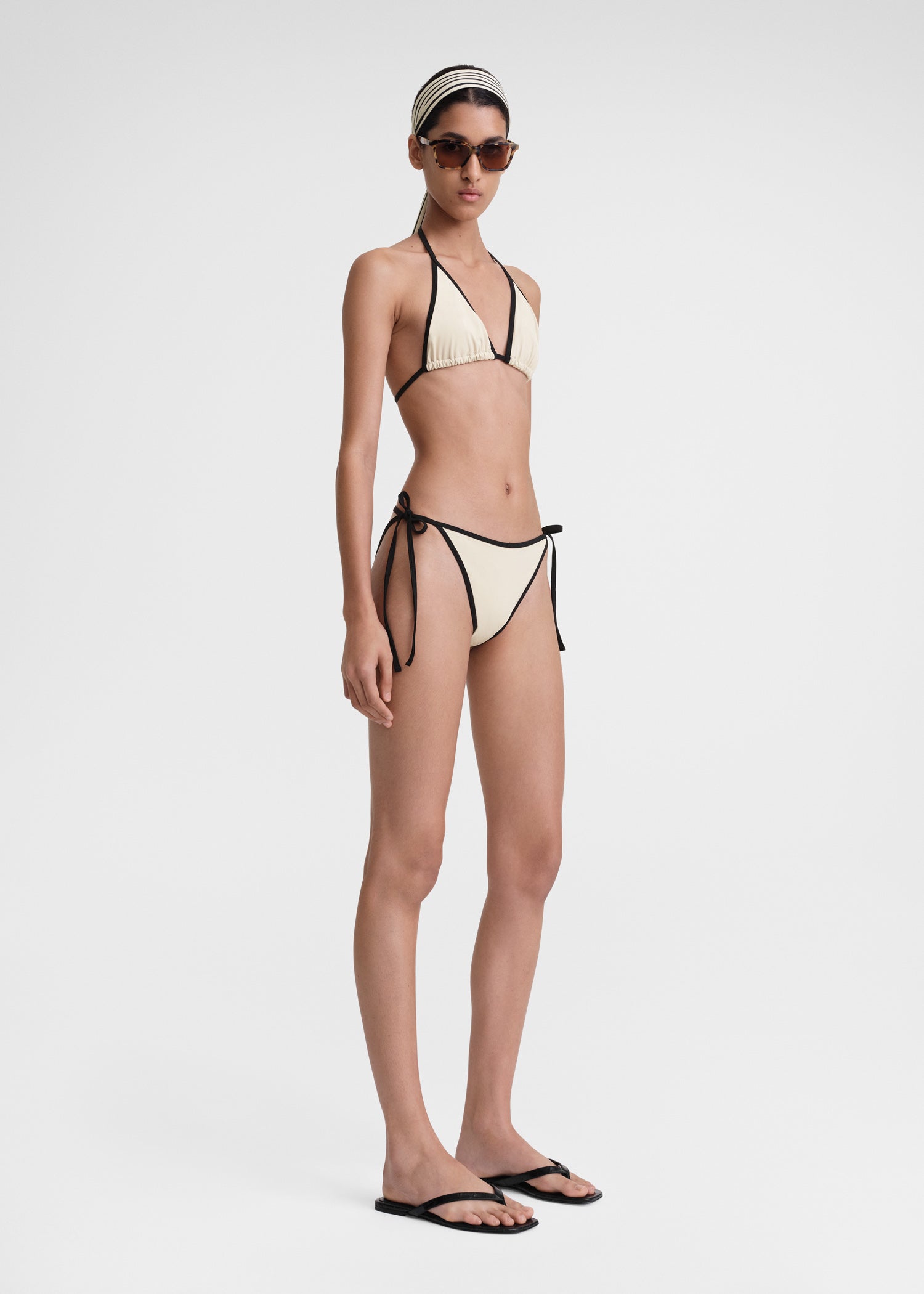 Stripe tie bikini bottoms light hay