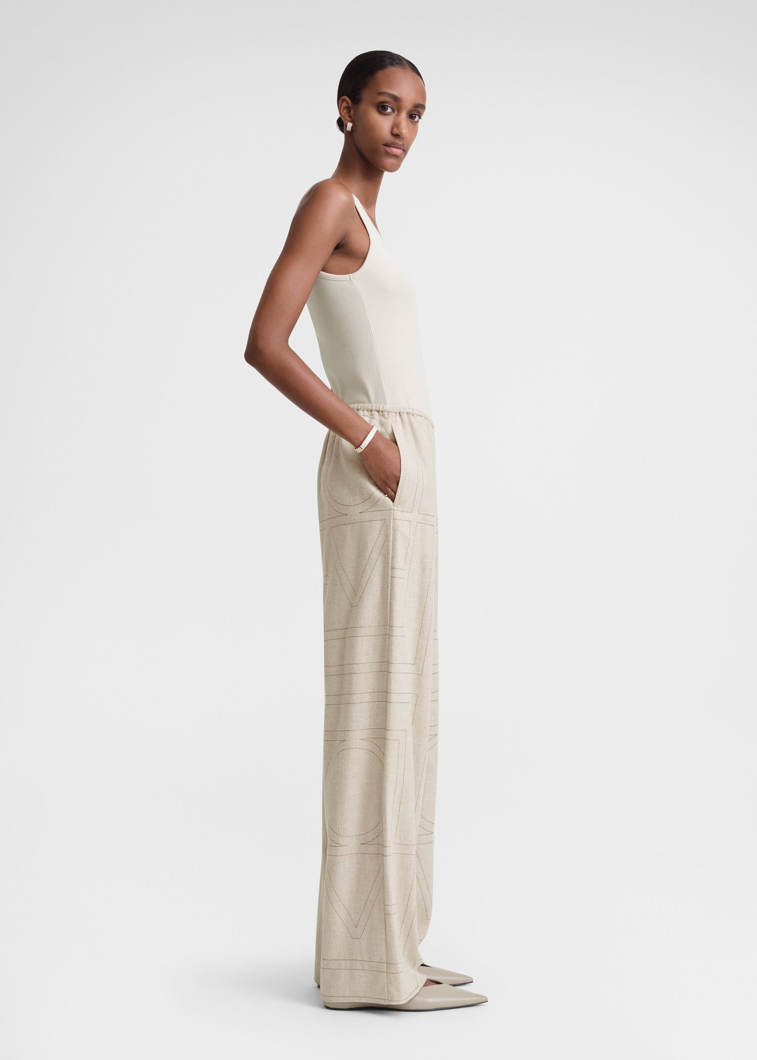 Monogram flannel pj bottoms light beige melange