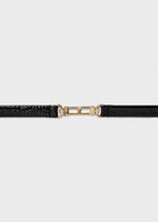 Double clasp croco-embossed belt black