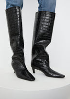 The Wide shaft boot black croco