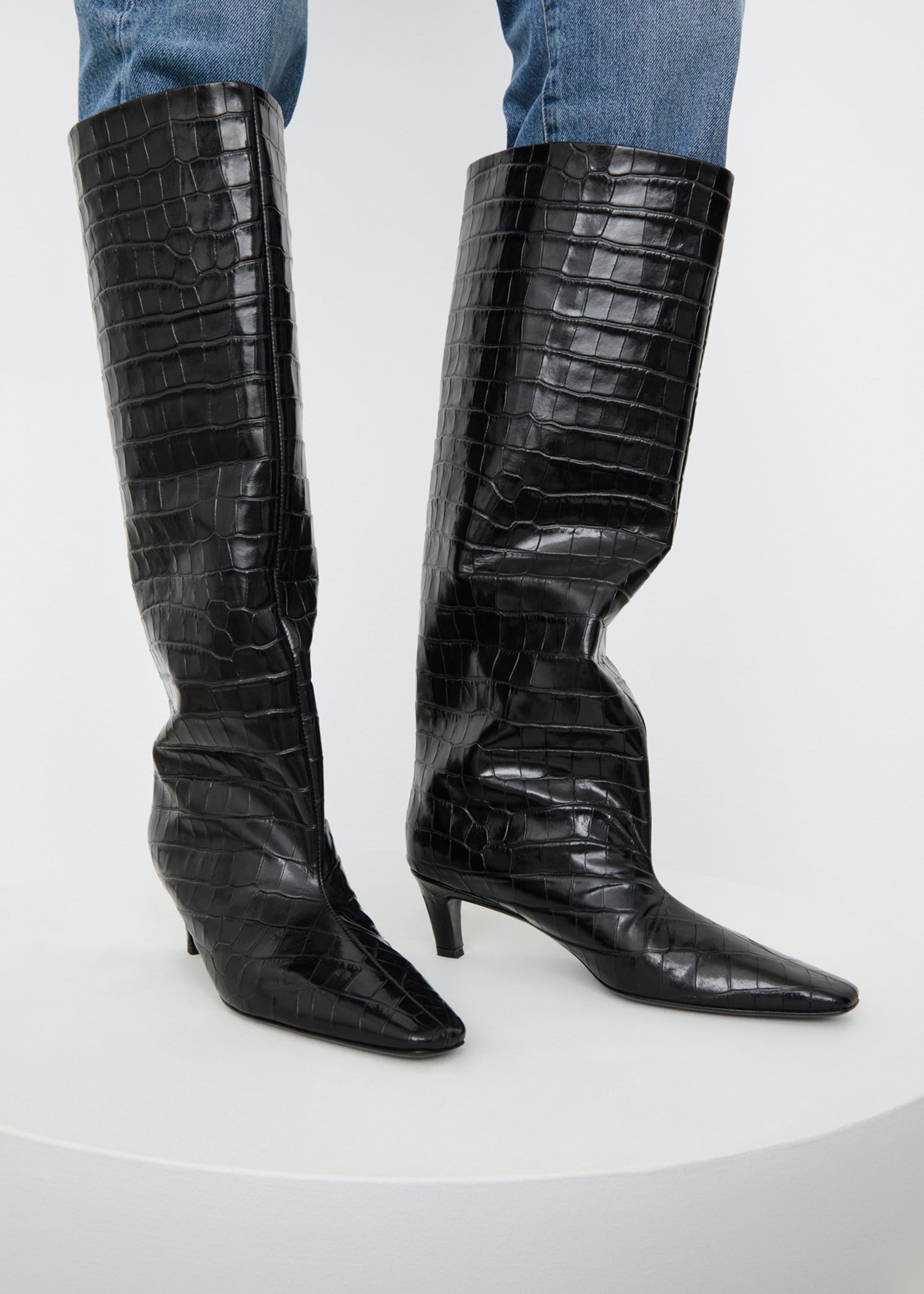 The Wide shaft boot black croco