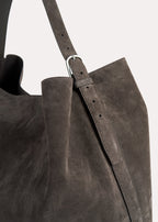Belted suede tote granite
