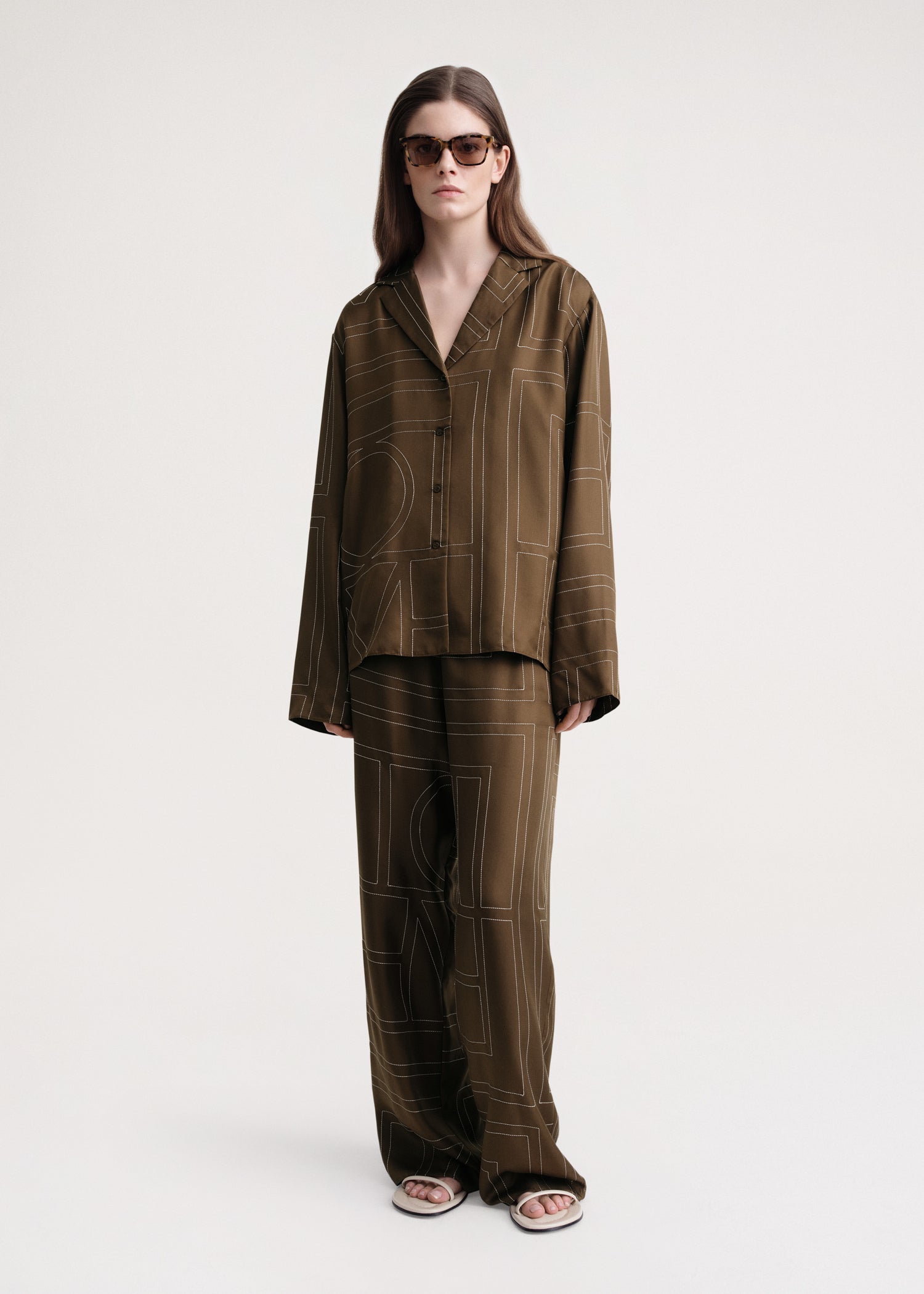 Monogram silk pj top mocha