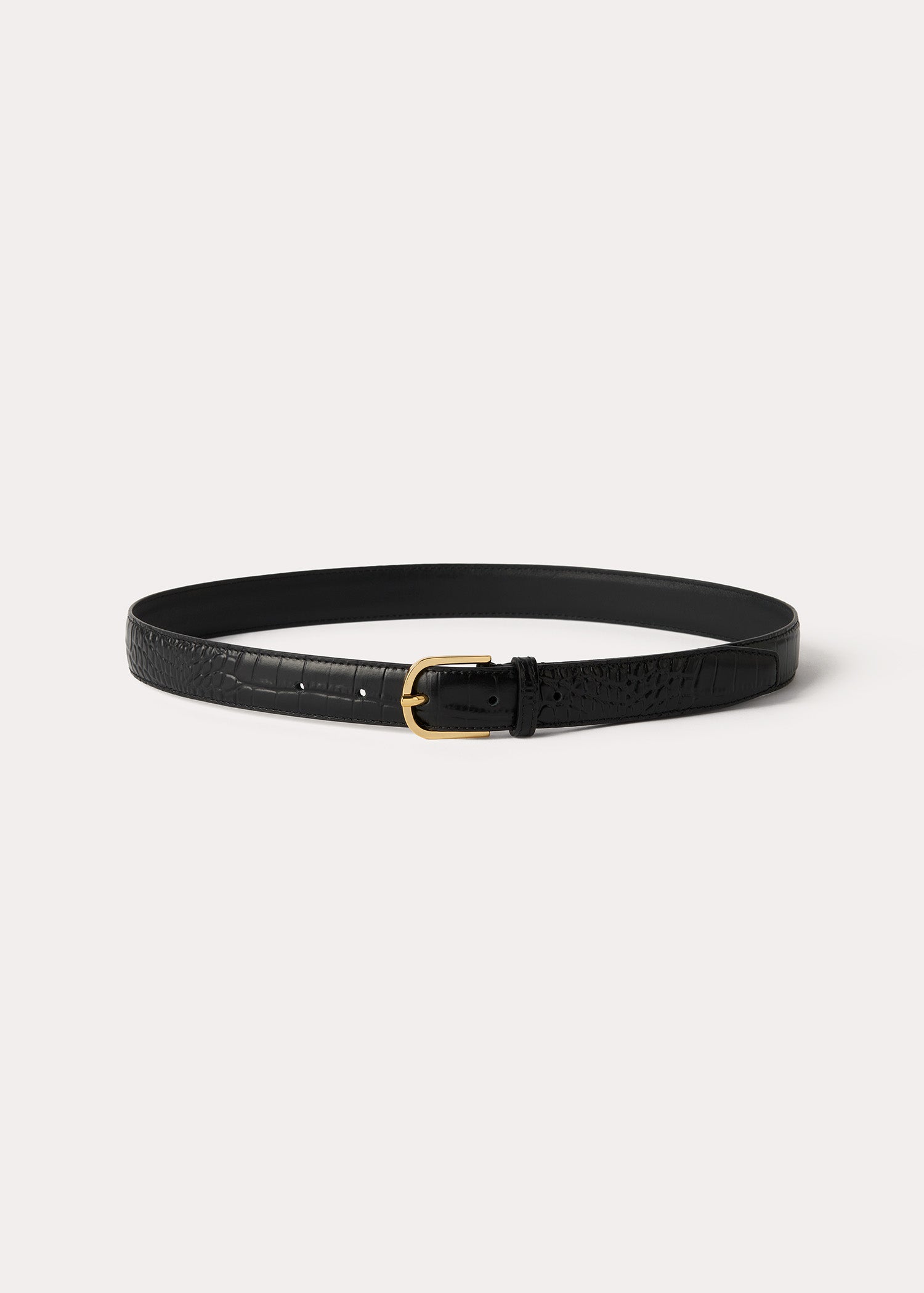 Slim croco-embossed trouser belt black