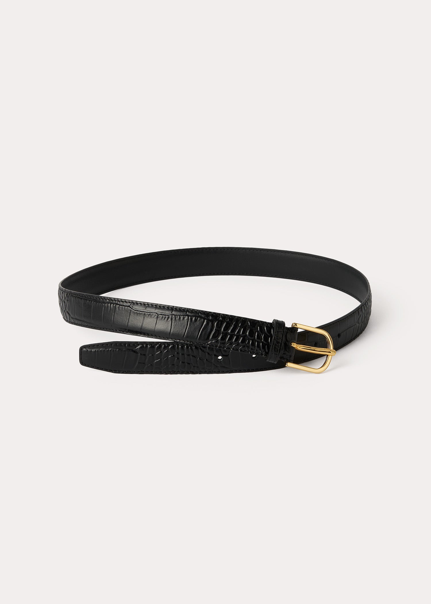 Slim croco-embossed trouser belt black