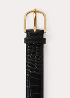 Slim croco-embossed trouser belt black