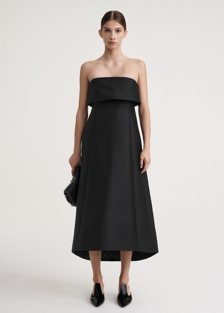 A-line wool cotton dress black
